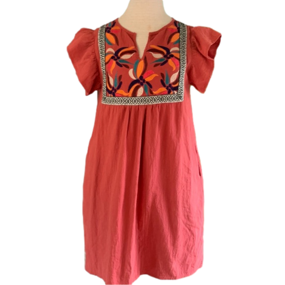 L Love sz M ruffle sleeve embroidered dress - Picture 1 of 7